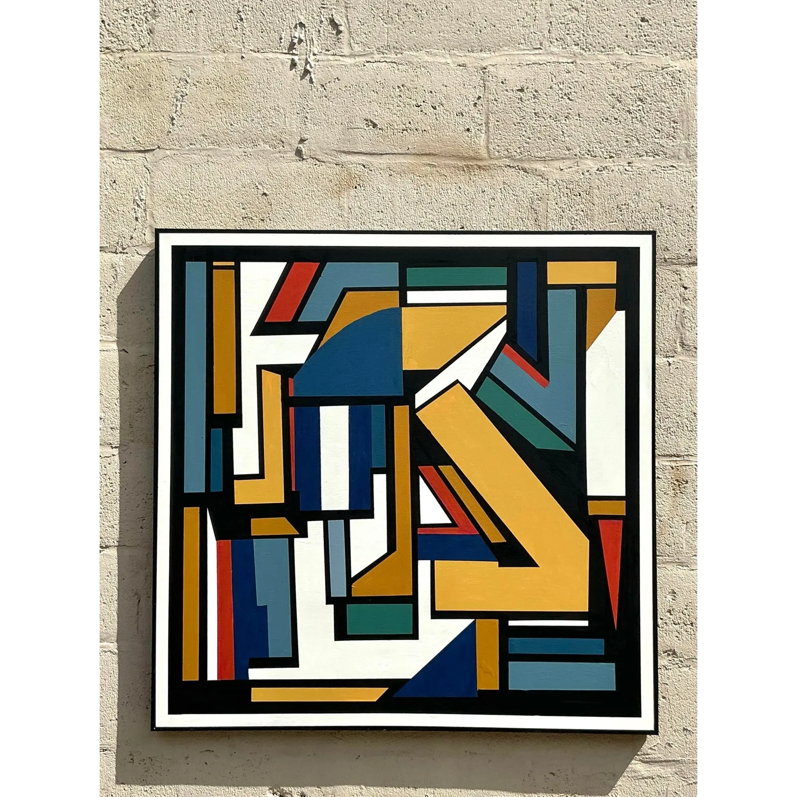 Vintage Boho Original Geometric Abstract Oil Painting on Canvas — additional photo 2