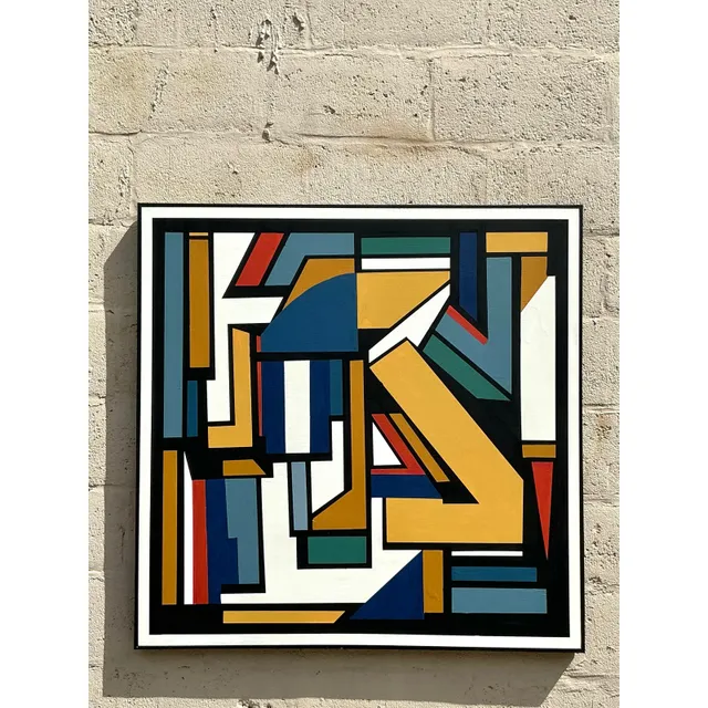 Vintage Boho Original Geometric Abstract Oil Painting on Canvas — additional photo 2