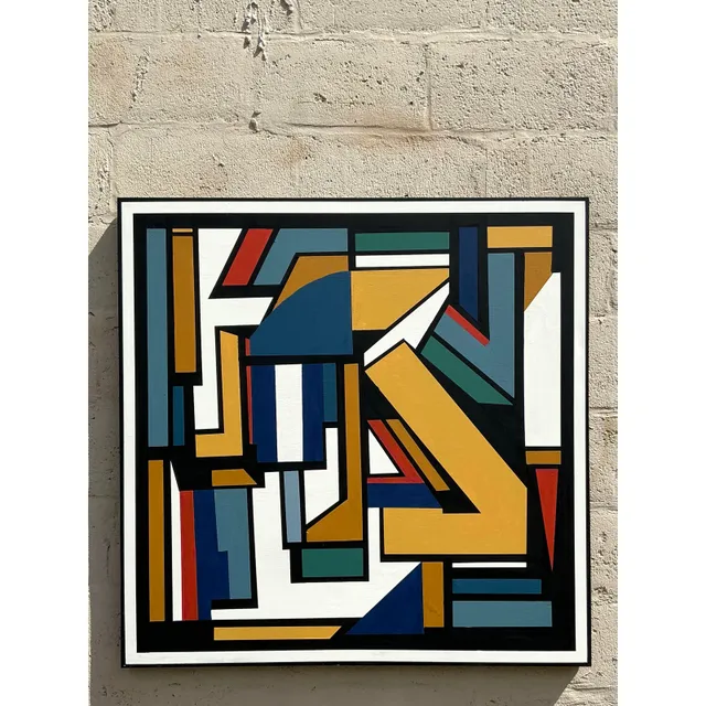 Vintage Boho Original Geometric Abstract Oil Painting on Canvas — additional photo 4