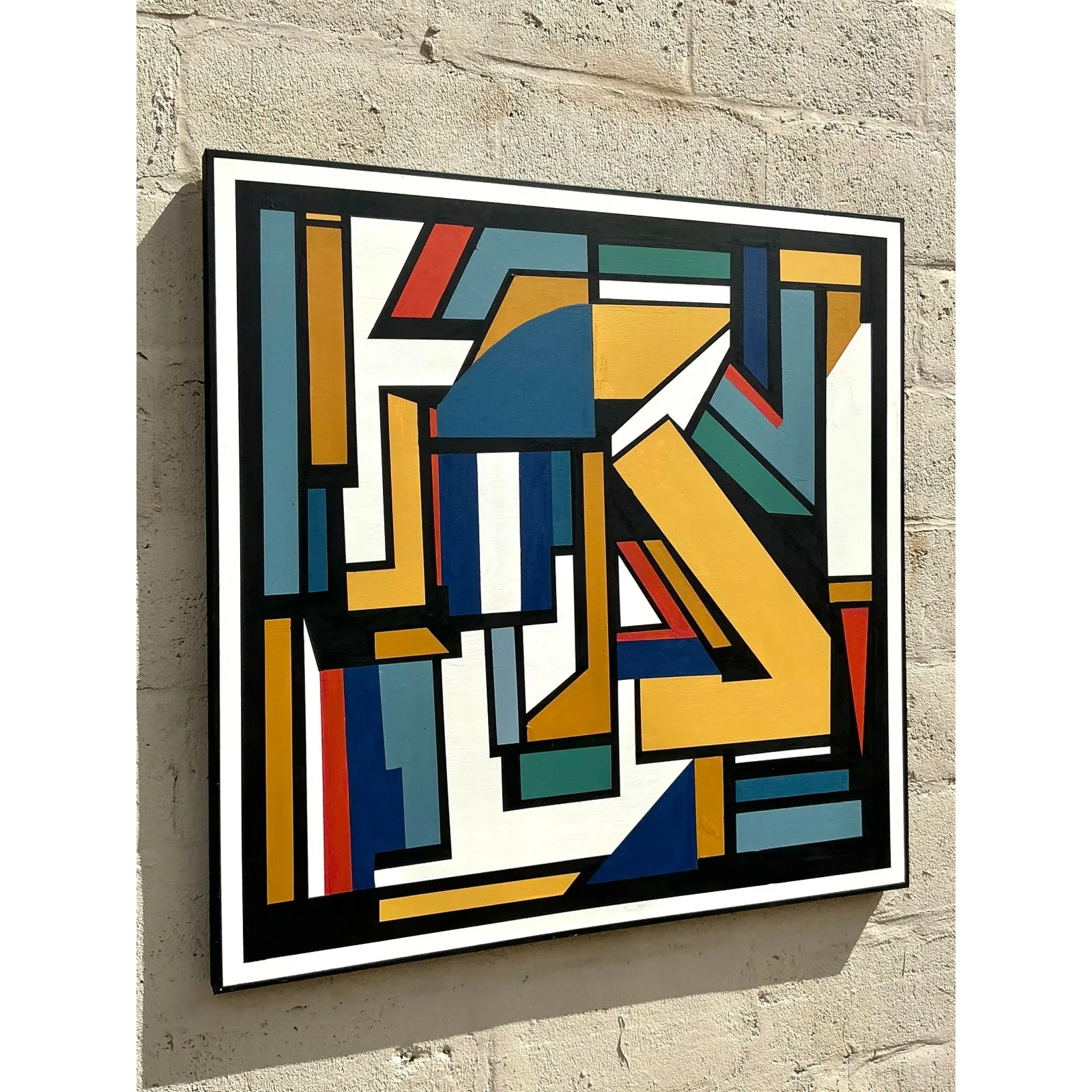 Vintage Boho Original Geometric Abstract Oil Painting on Canvas — additional photo 5