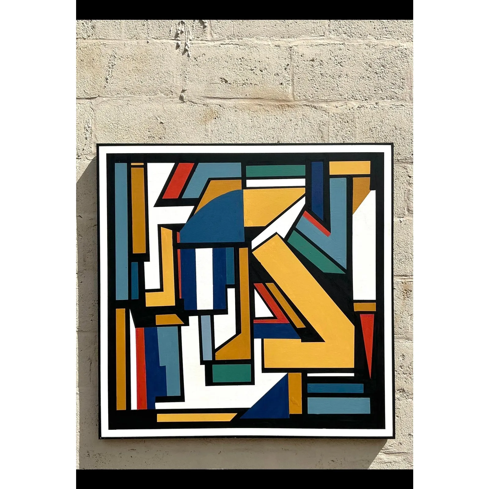 Vintage Boho Original Geometric Abstract Oil Painting on Canvas — additional photo 6