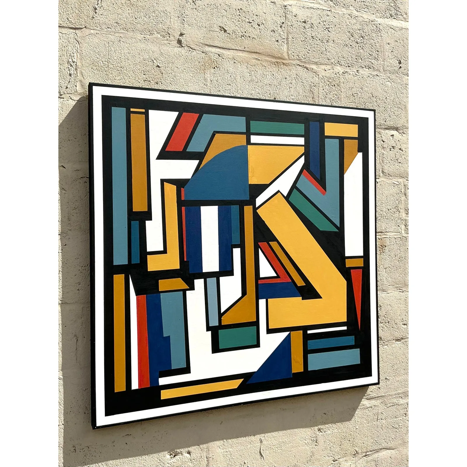 Vintage Boho Original Geometric Abstract Oil Painting on Canvas — additional photo 7
