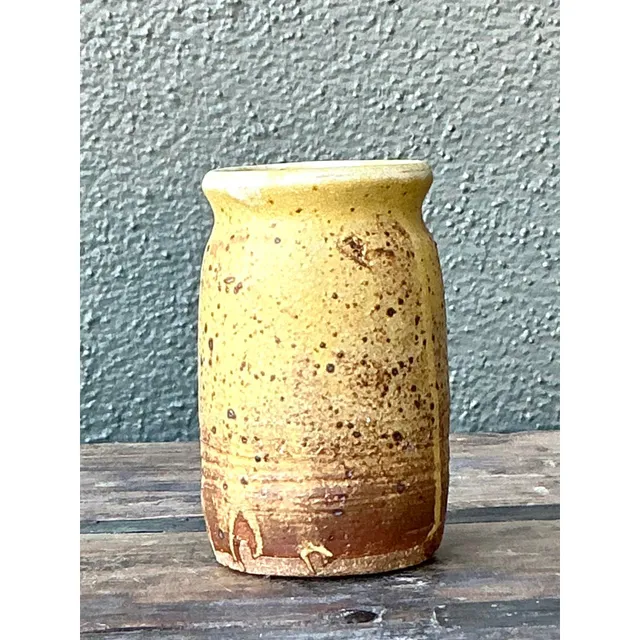 Vintage Boho Original Glazed Ceramic Vase - Ceramic, 2.5W x 4.25H — additional photo 2