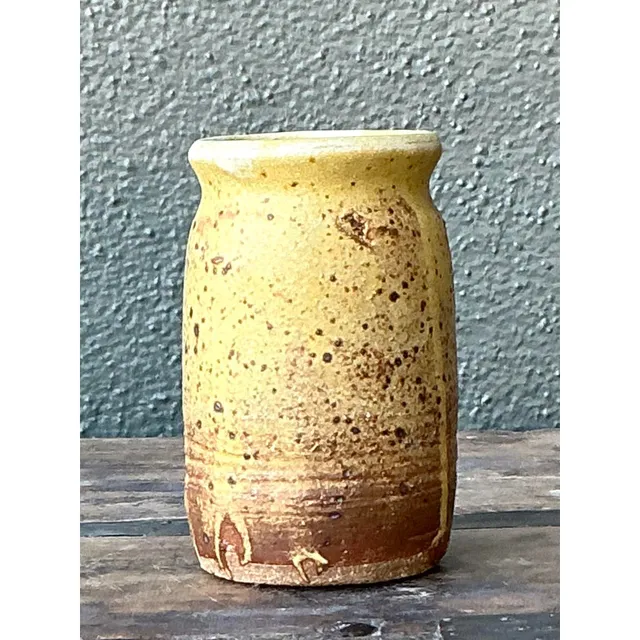 Vintage Boho Original Glazed Ceramic Vase - Ceramic, 2.5W x 4.25H — additional photo 4