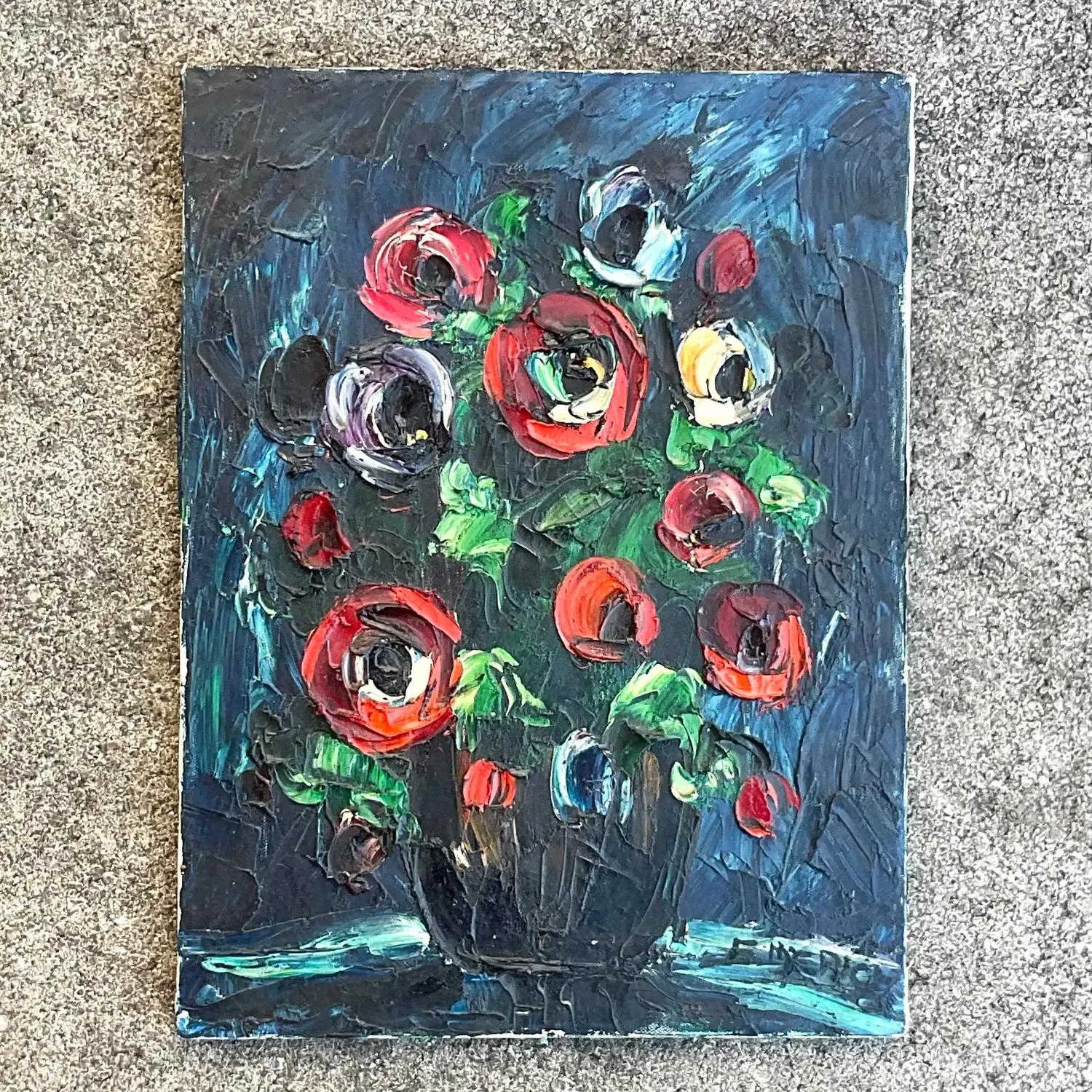 Vintage Boho Original Impasto Floral Oil Painting on Canvas — additional photo 1