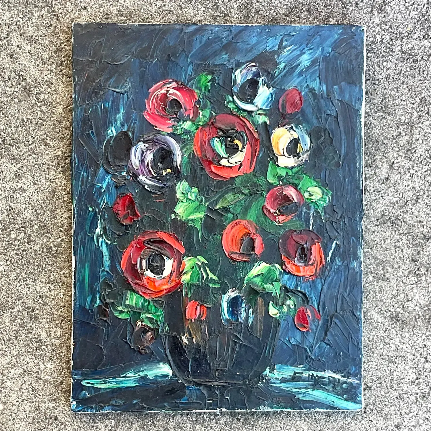 Vintage Boho Original Impasto Floral Oil Painting on Canvas — additional photo 2