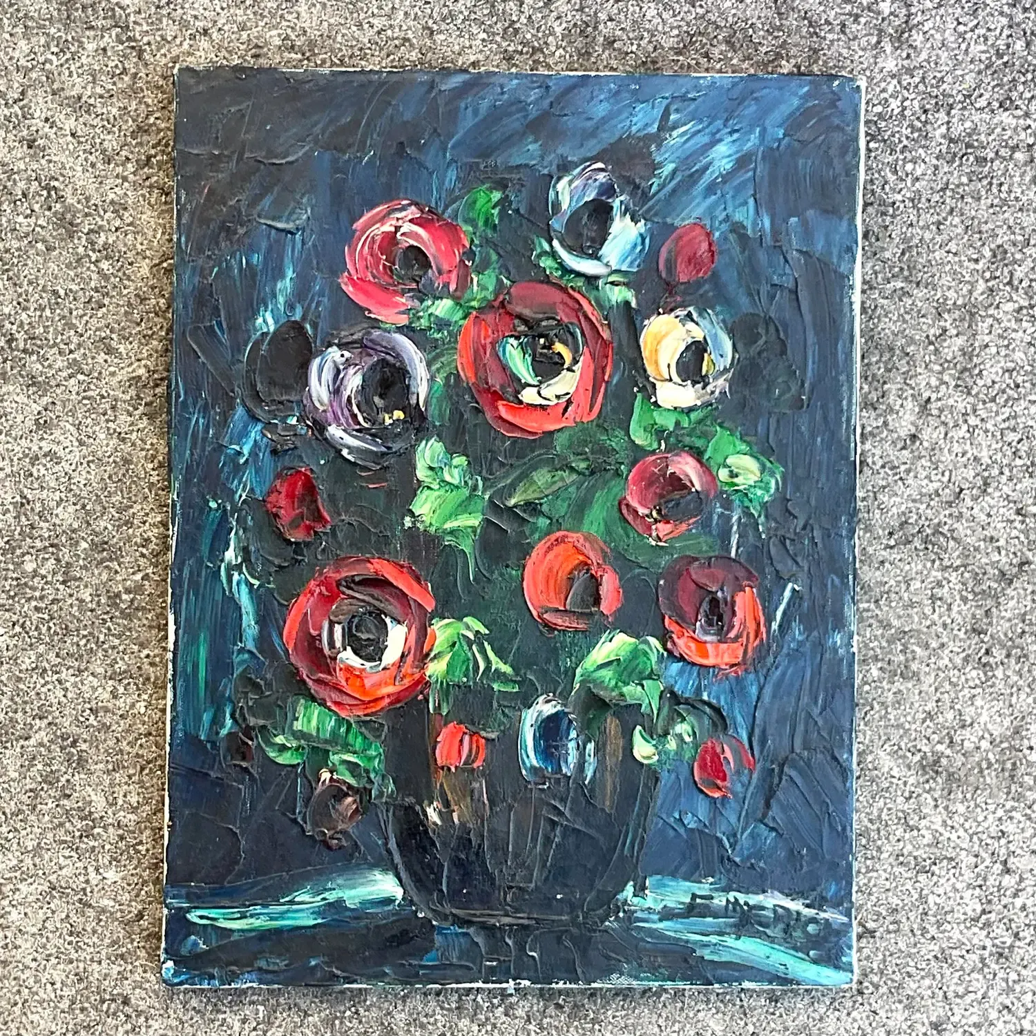 Vintage Boho Original Impasto Floral Oil Painting on Canvas — additional photo 3