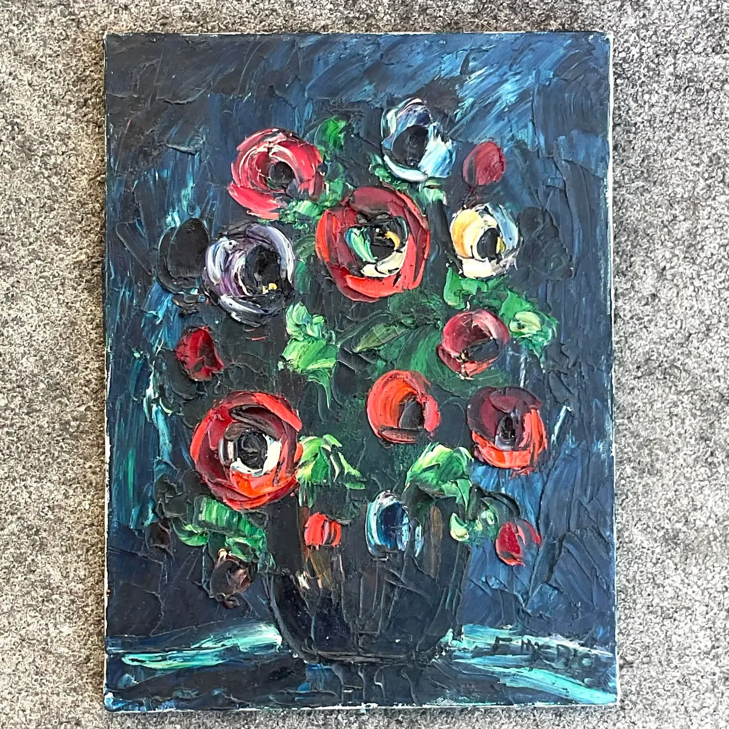 Vintage Boho Original Impasto Floral Oil Painting on Canvas — additional photo 4