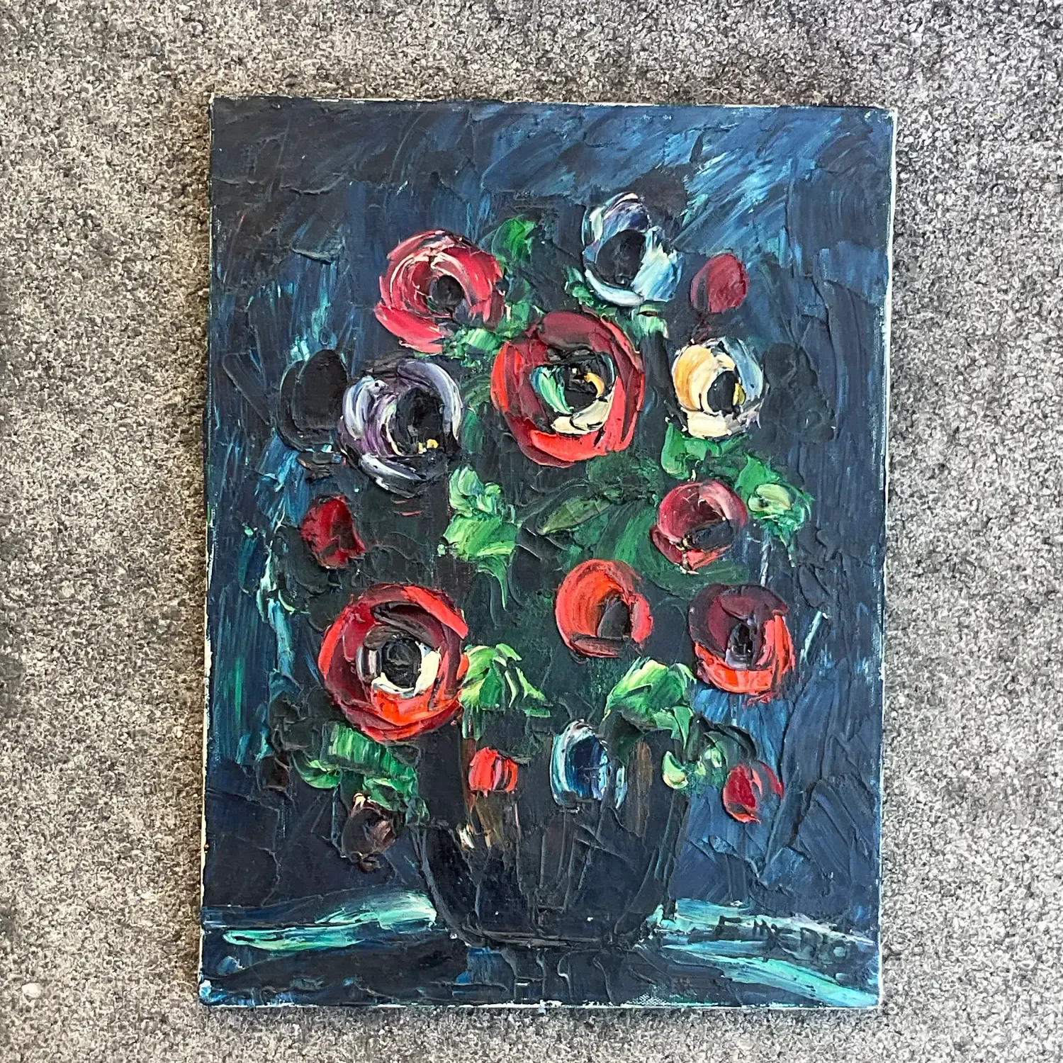 Vintage Boho Original Impasto Floral Oil Painting on Canvas — additional photo 5