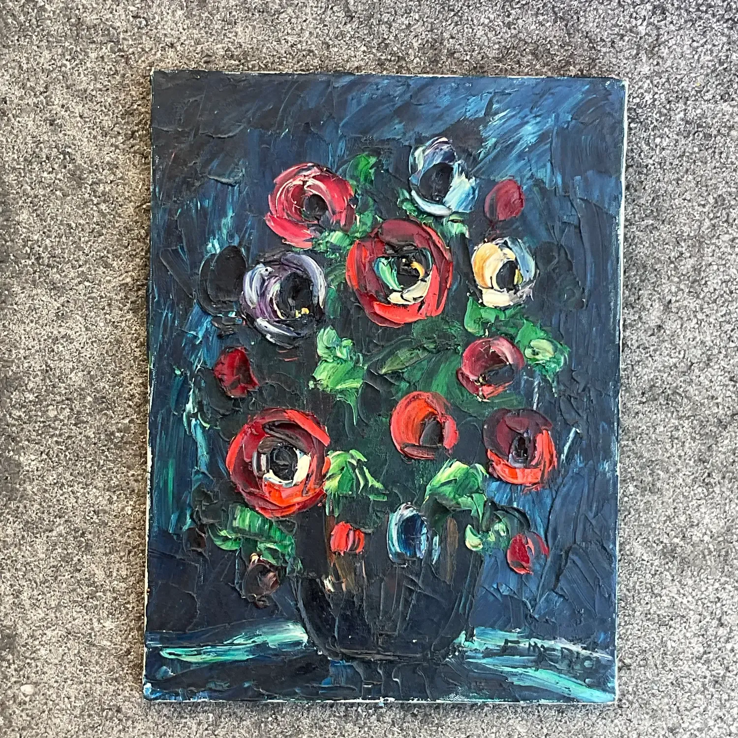Vintage Boho Original Impasto Floral Oil Painting on Canvas — additional photo 6