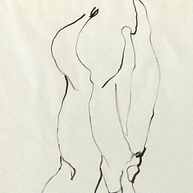 Vintage Boho Original Ink Line Drawing of Man