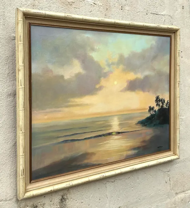 Vintage Boho Original Landscape Oil Painting on Canvas - Canvas, 34W x 28H — additional photo 3