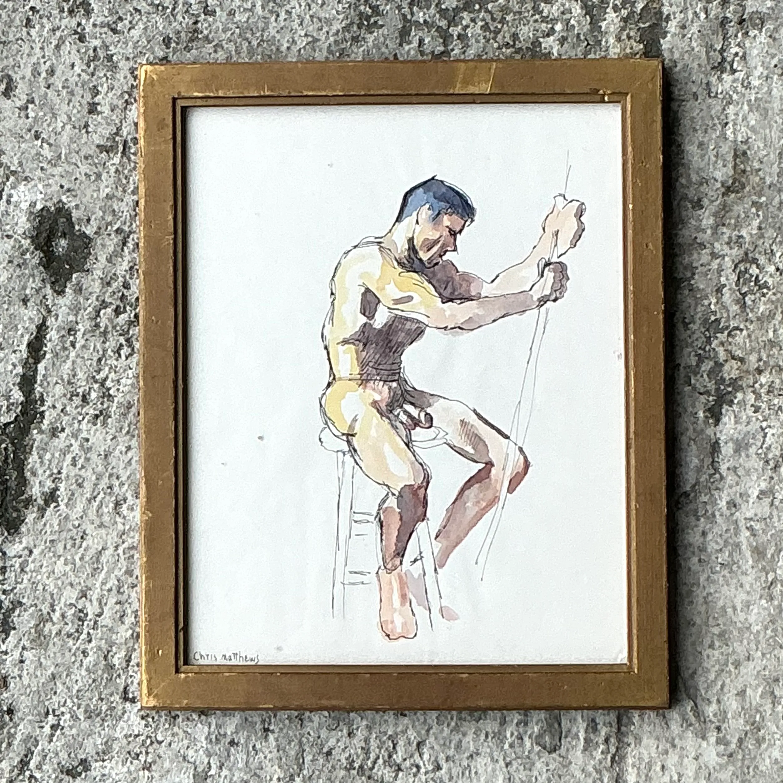 Vintage Boho Original Nude Sketch of Man — additional photo 6