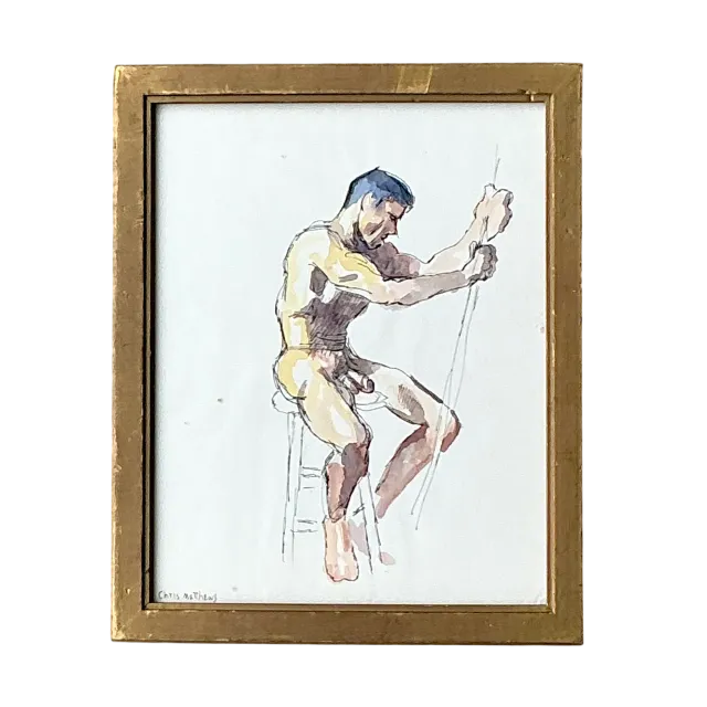 Vintage Boho Original Nude Sketch of Man — additional photo 7