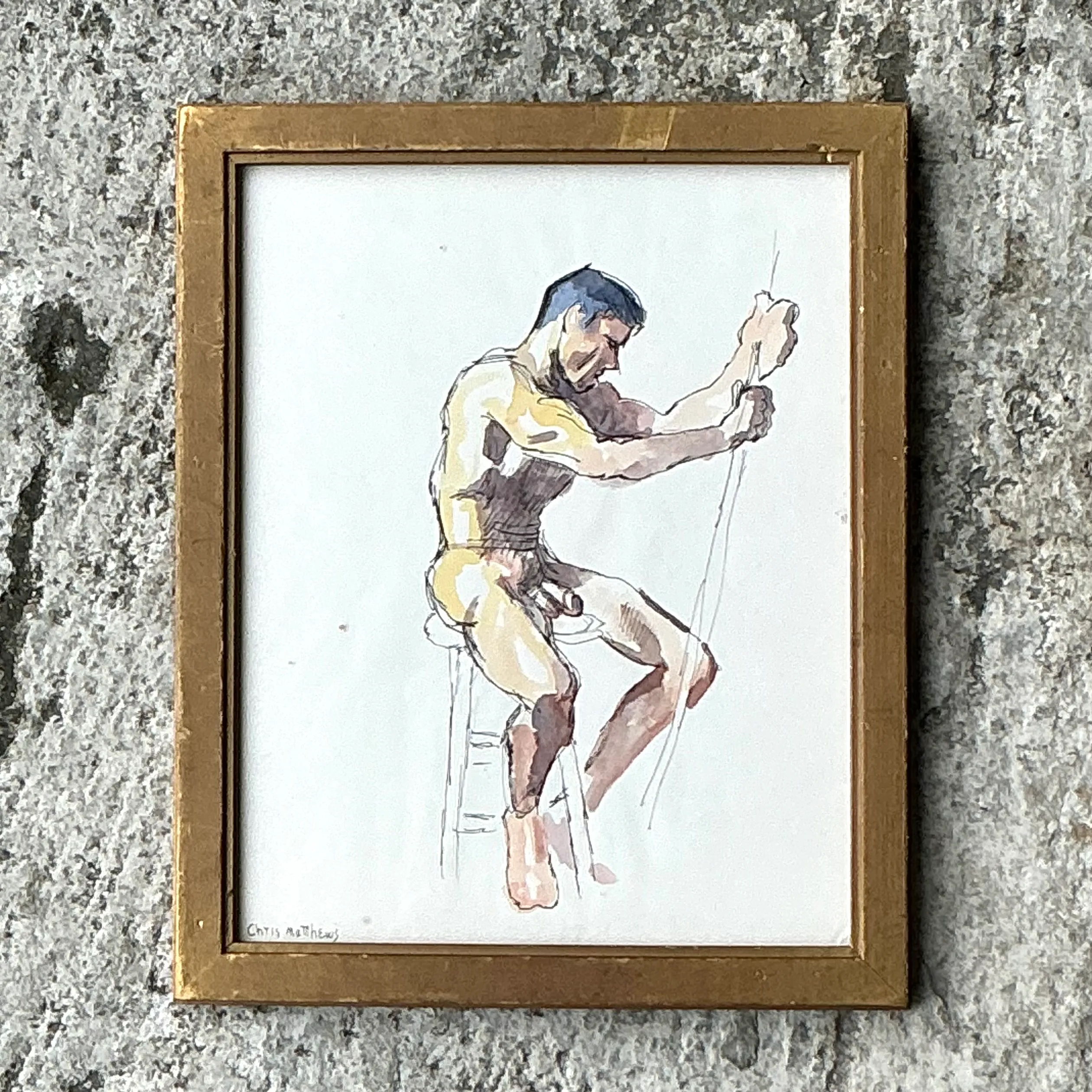 Vintage Boho Original Nude Sketch of Man — additional photo 8