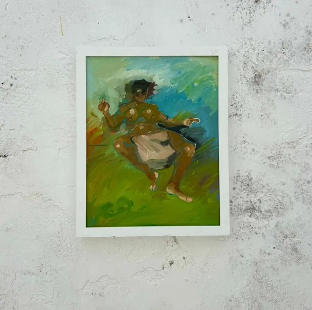 Vintage Boho Original Oil Figurative On Board — additional photo 3