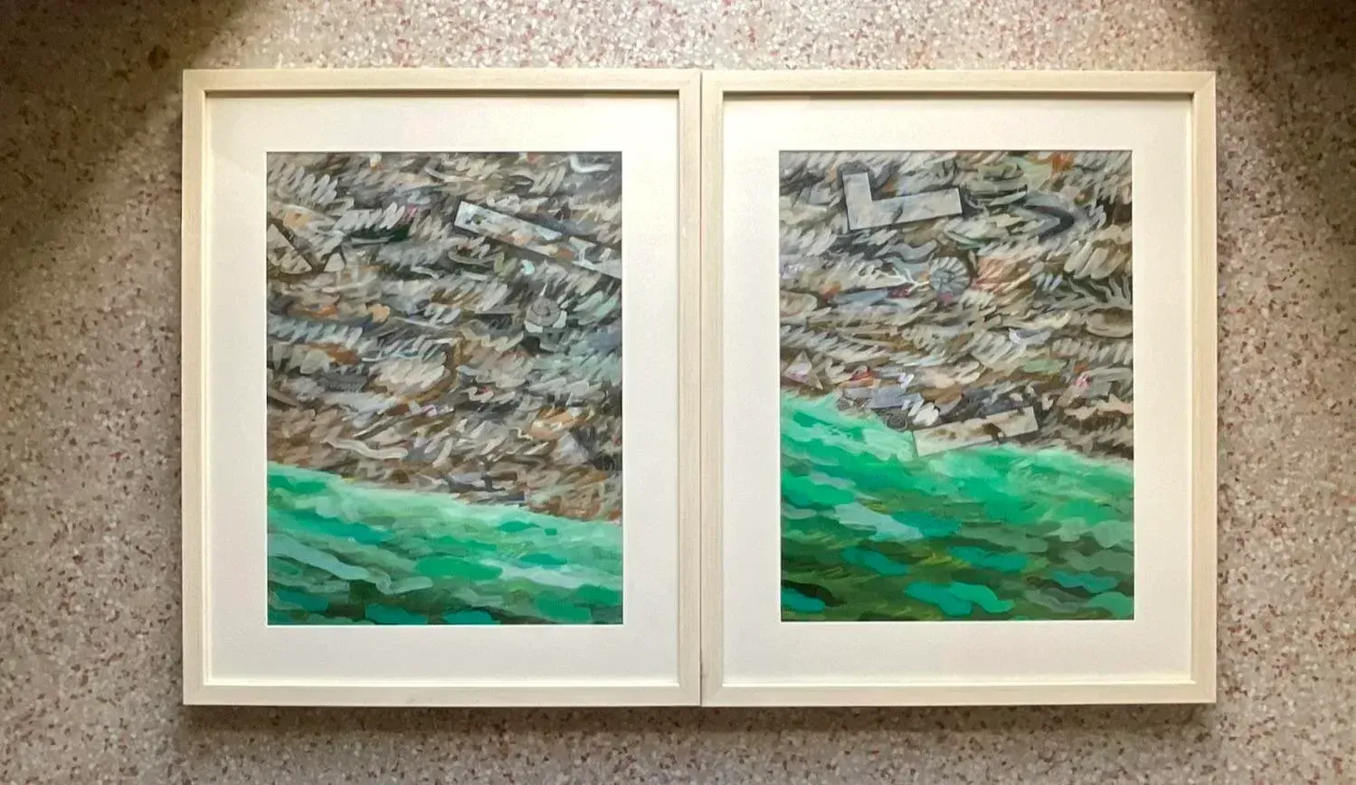 Vintage Boho Original Oil on Paper Abstract Painting - a Pair — additional photo 3