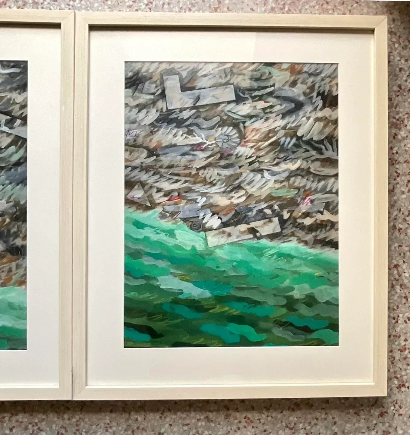 Vintage Boho Original Oil on Paper Abstract Painting - a Pair — additional photo 4