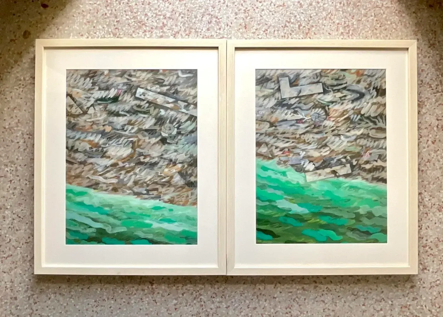 Vintage Boho Original Oil on Paper Abstract Painting - a Pair — additional photo 5