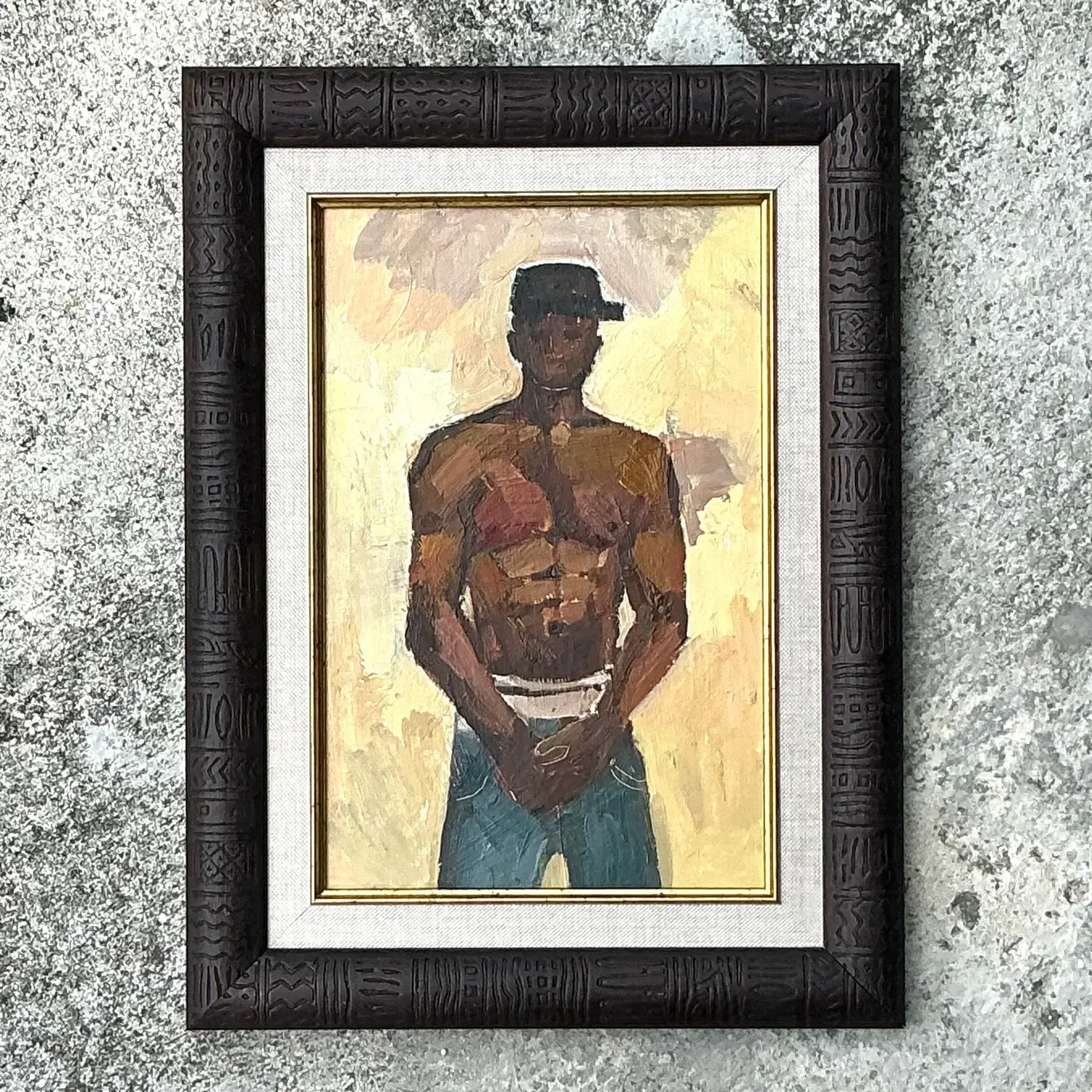 Vintage Boho Original Oil Painting of Man, Framed — additional photo 1