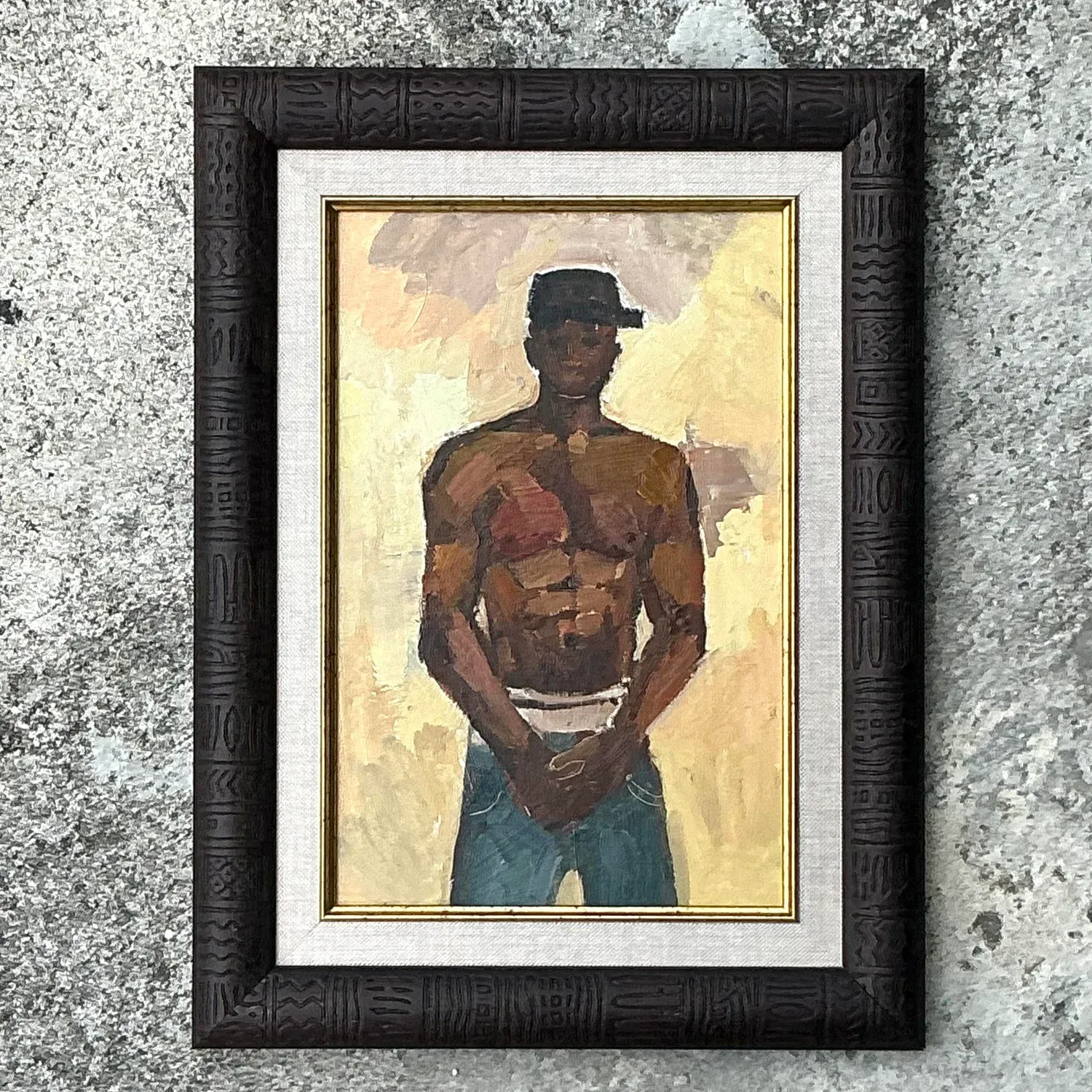 Vintage Boho Original Oil Painting of Man, Framed — additional photo 2