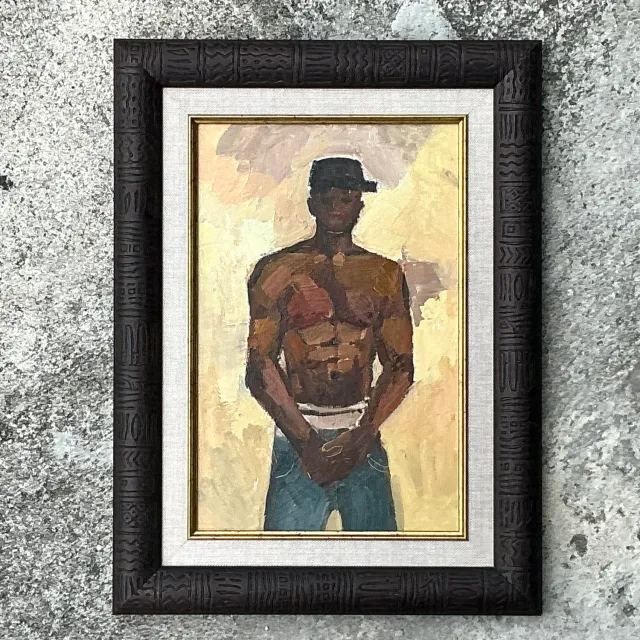 Vintage Boho Original Oil Painting of Man, Framed — additional photo 2