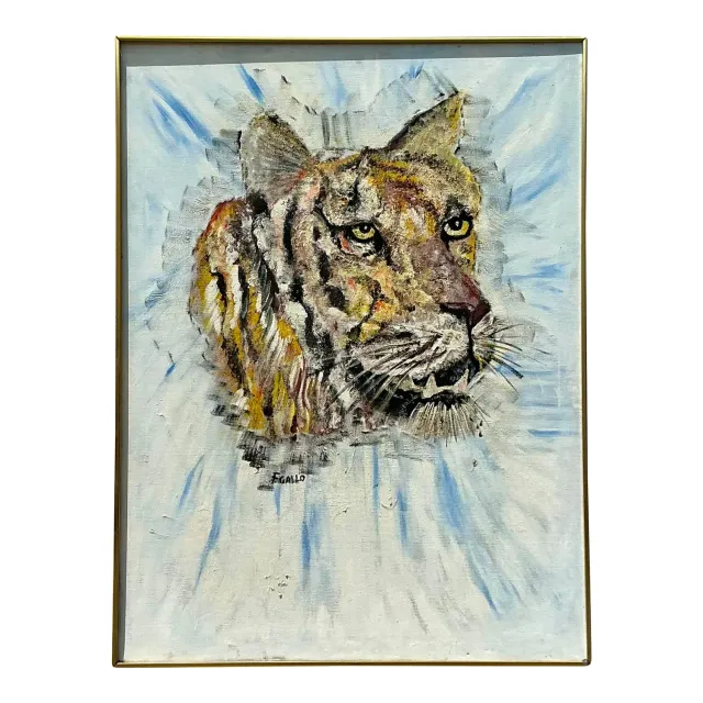 Vintage Boho Original Oil Painting of Tiger — additional photo 1