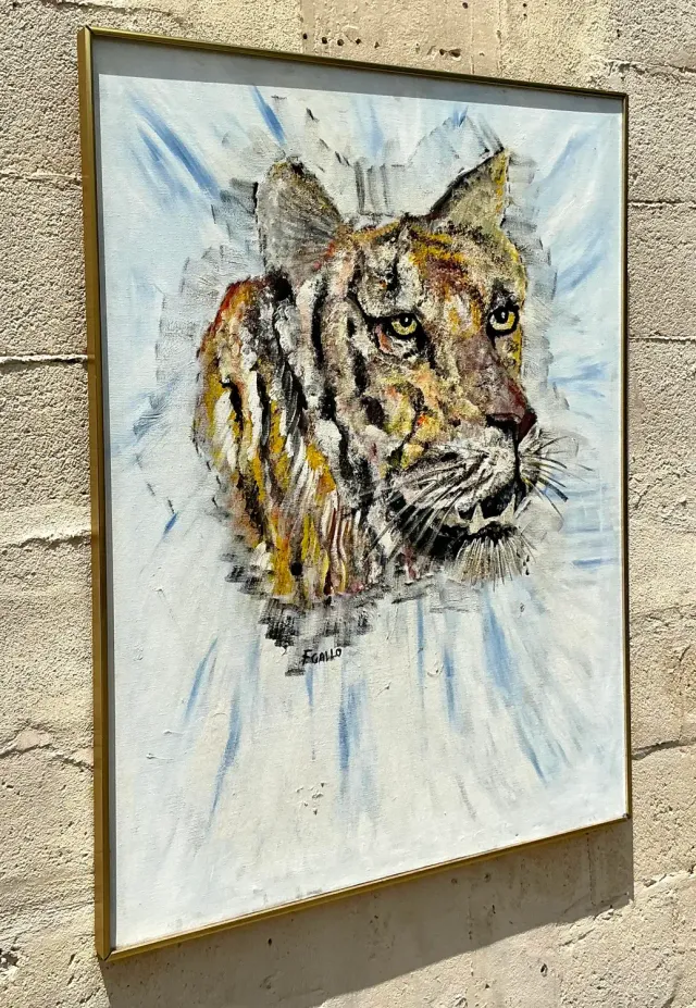 Vintage Boho Original Oil Painting of Tiger — additional photo 2