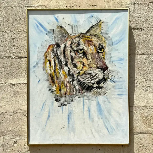 Vintage Boho Original Oil Painting of Tiger — additional photo 3