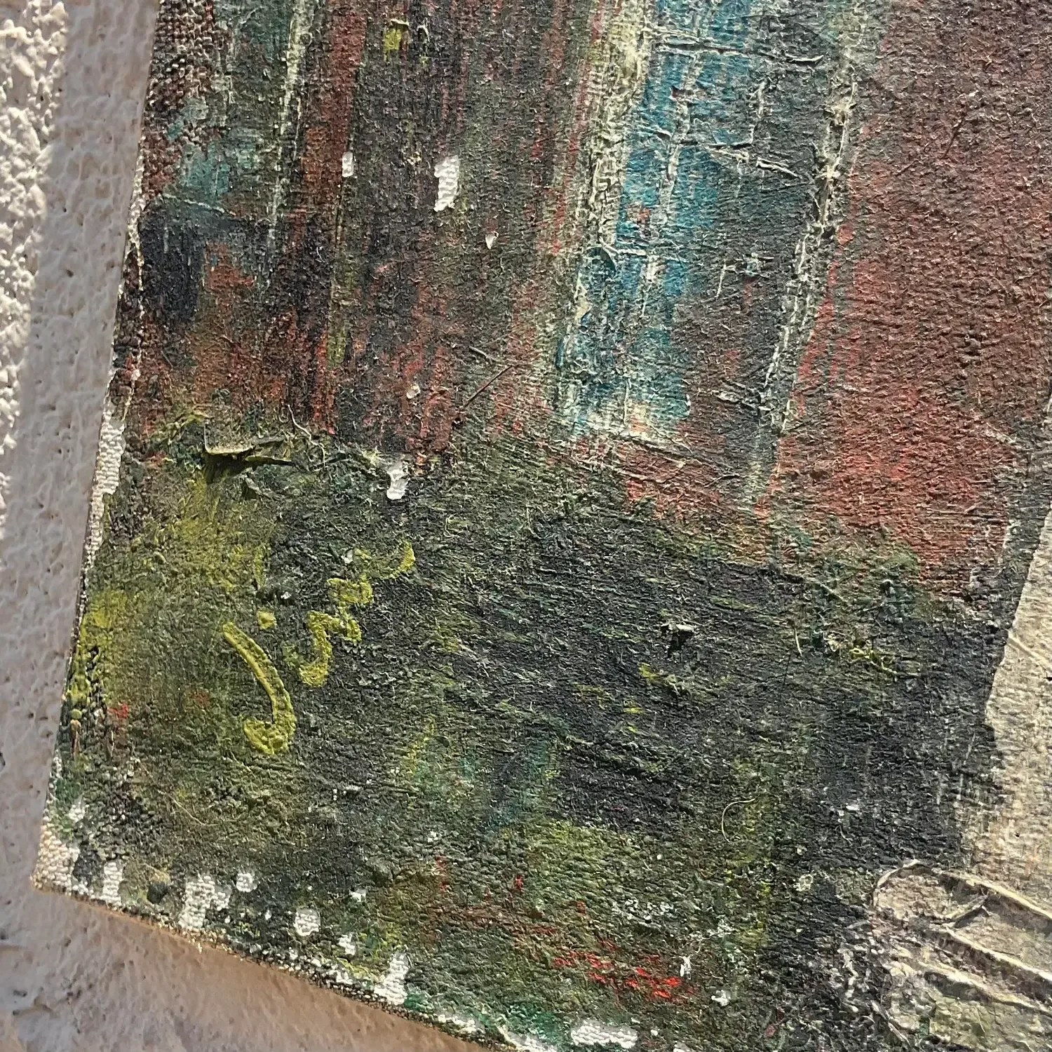 Vintage Boho Original Oil Painting on Canvas - Canvas, 30.25W x 24H — additional photo 6