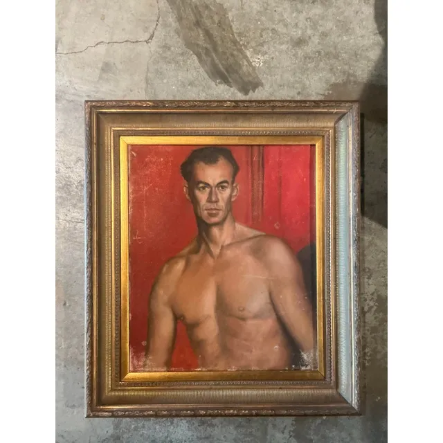 Vintage Boho Original Oil Portrait of Man — additional photo 1