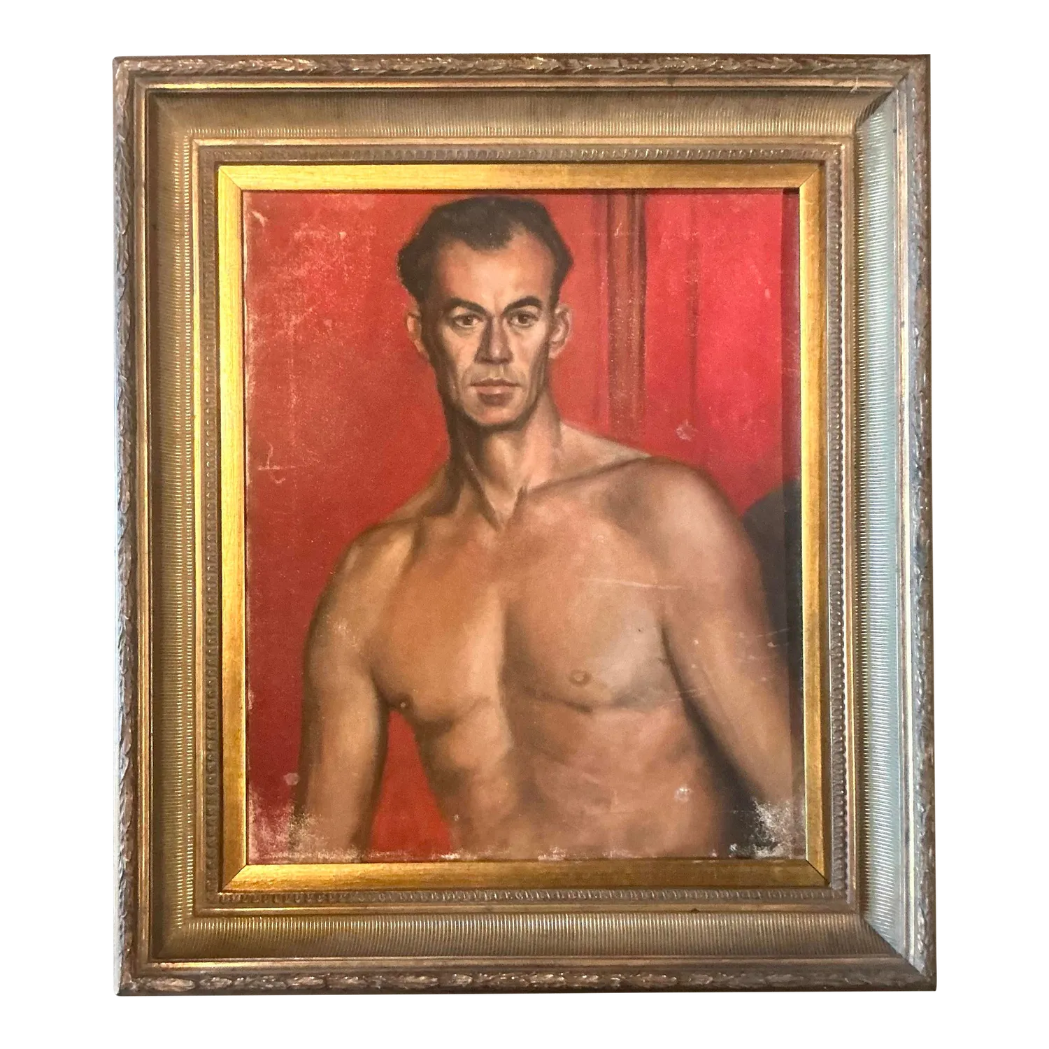 Vintage Boho Original Oil Portrait of Man - Wood, 19.5W x 23.5H — additional photo 2