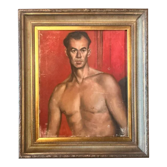 Vintage Boho Original Oil Portrait of Man - Wood, 19.5W x 23.5H — additional photo 2