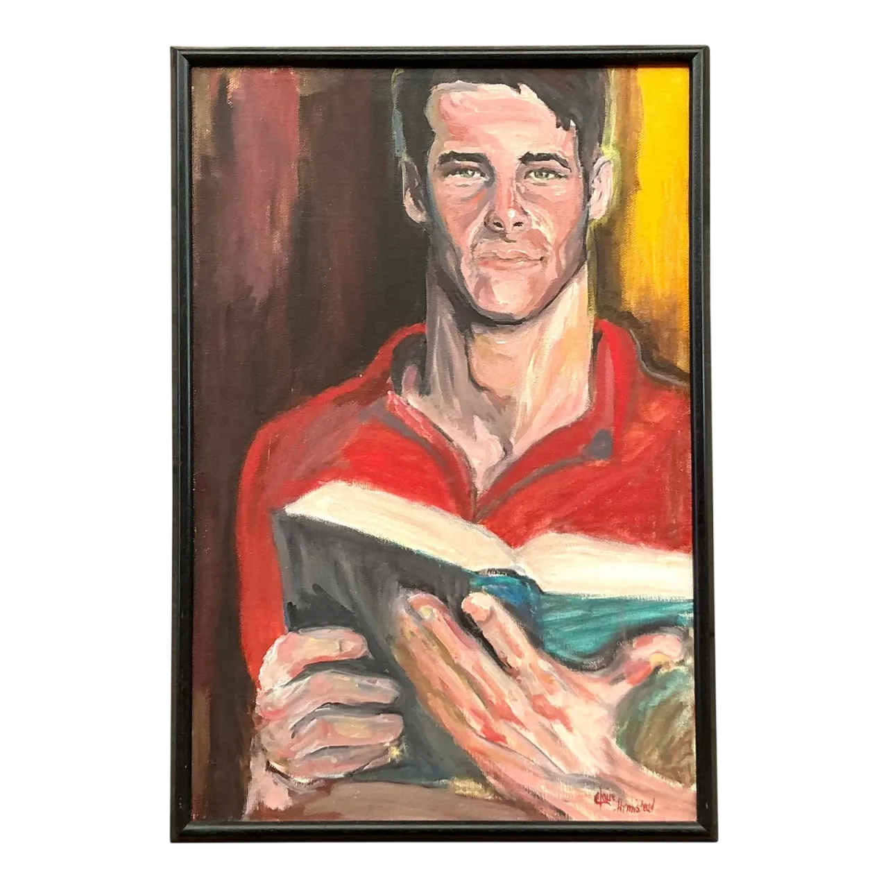Vintage Boho Original Oil Portrait of Man - Oil Paint, 17W x 35H