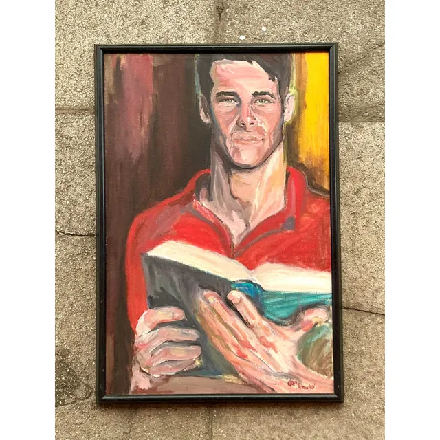 Vintage Boho Original Oil Portrait of Man - Oil Paint, 17W x 35H — additional photo 3