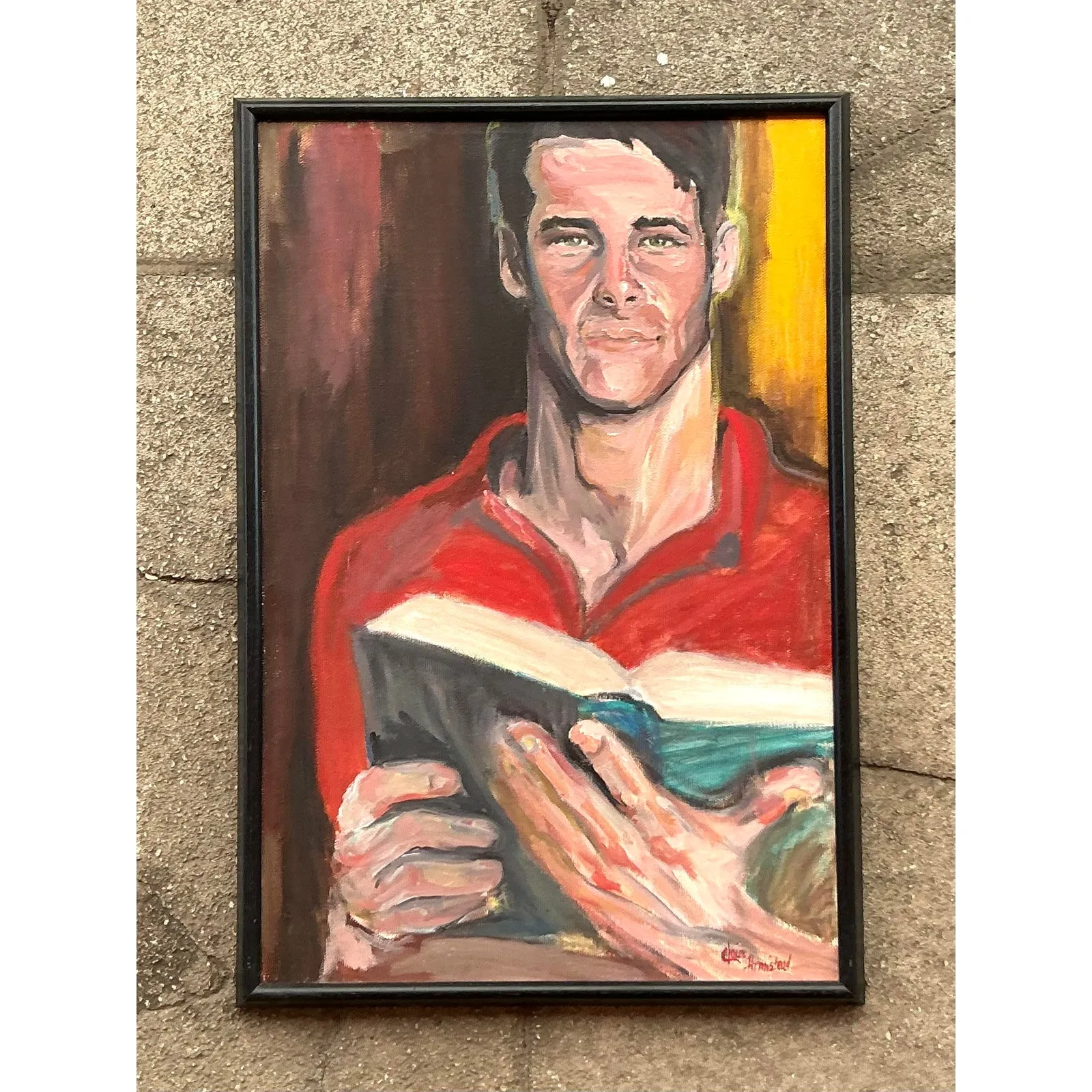 Vintage Boho Original Oil Portrait of Man - Oil Paint, 17W x 35H — additional photo 4