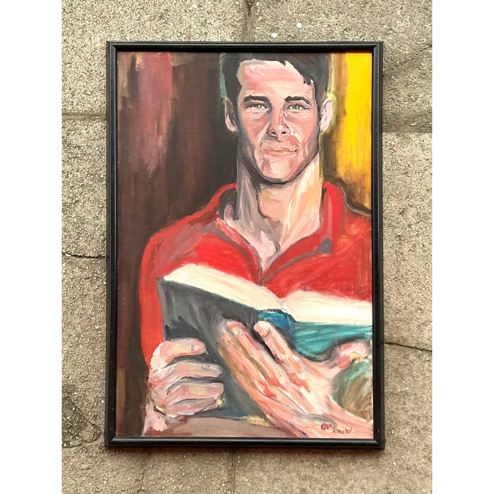 Vintage Boho Original Oil Portrait of Man - Oil Paint, 17W x 35H — additional photo 5