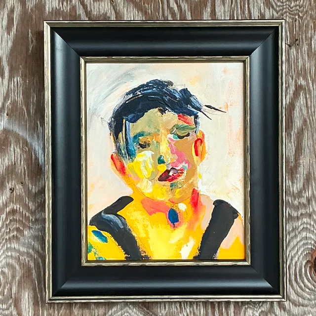 Vintage Boho Original Oil Portrait on Board — additional photo 1
