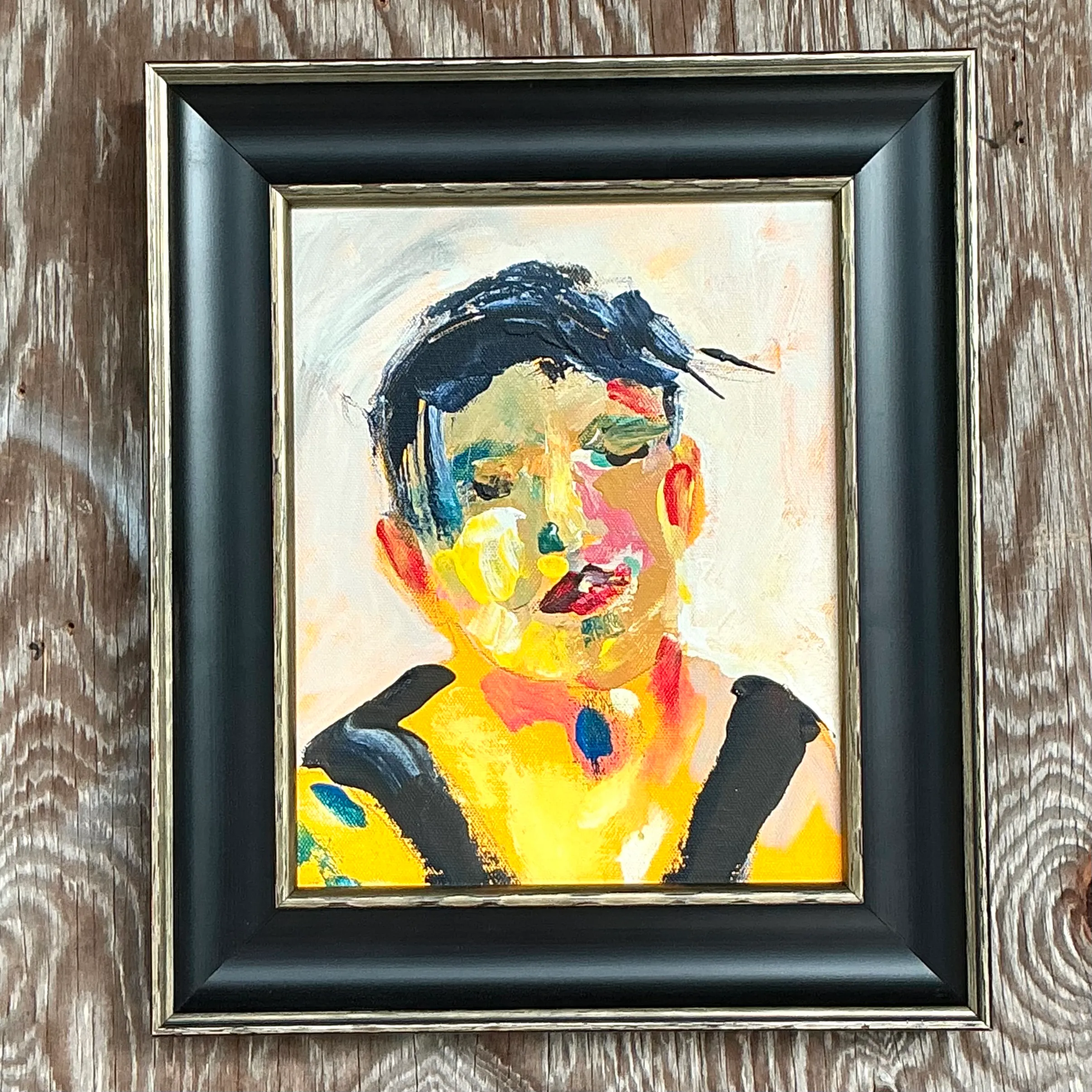 Vintage Boho Original Oil Portrait on Board — additional photo 2