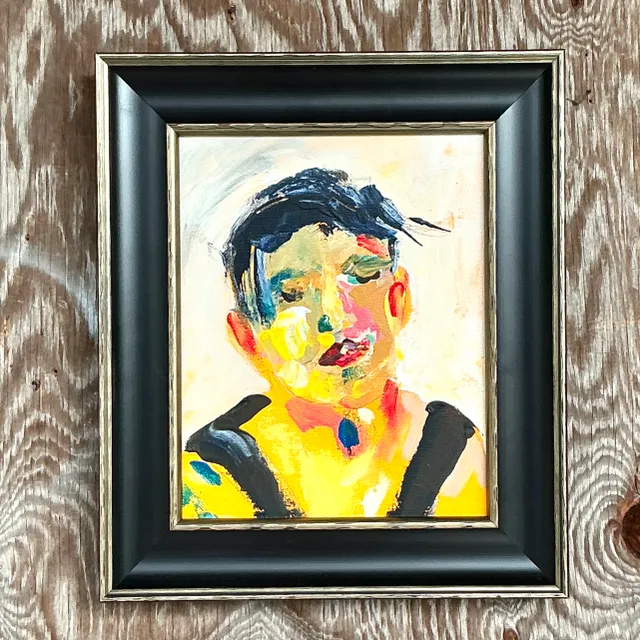 Vintage Boho Original Oil Portrait on Board — additional photo 4
