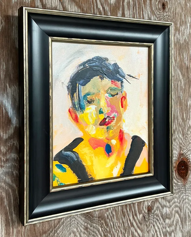 Vintage Boho Original Oil Portrait on Board — additional photo 5