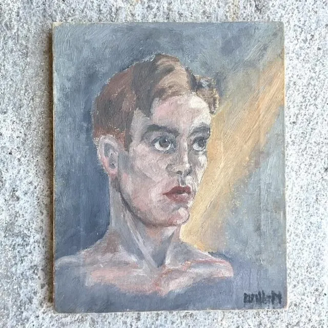 Vintage Boho Original Oil Portrait on Board - Canvas, 12W x 15H — additional photo 1
