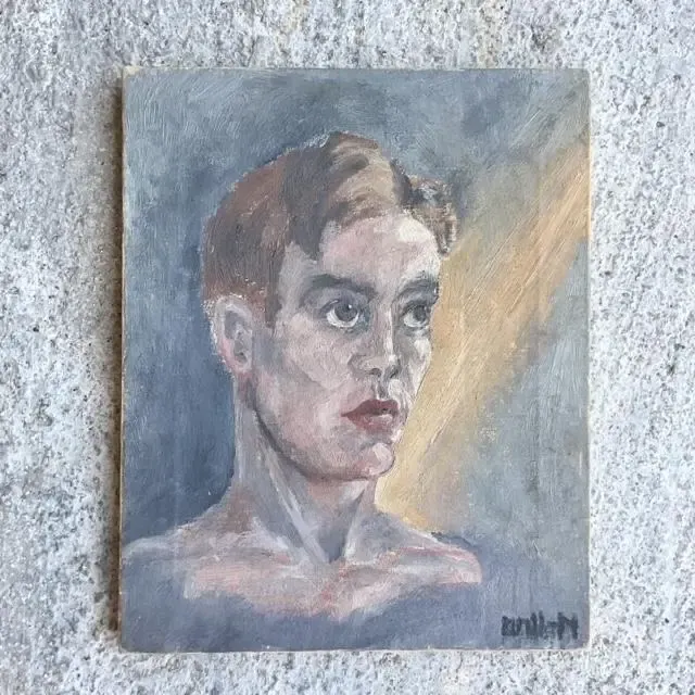 Vintage Boho Original Oil Portrait on Board - Canvas, 12W x 15H — additional photo 2
