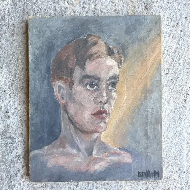 Vintage Boho Original Oil Portrait on Board - Canvas, 12W x 15H — additional photo 3