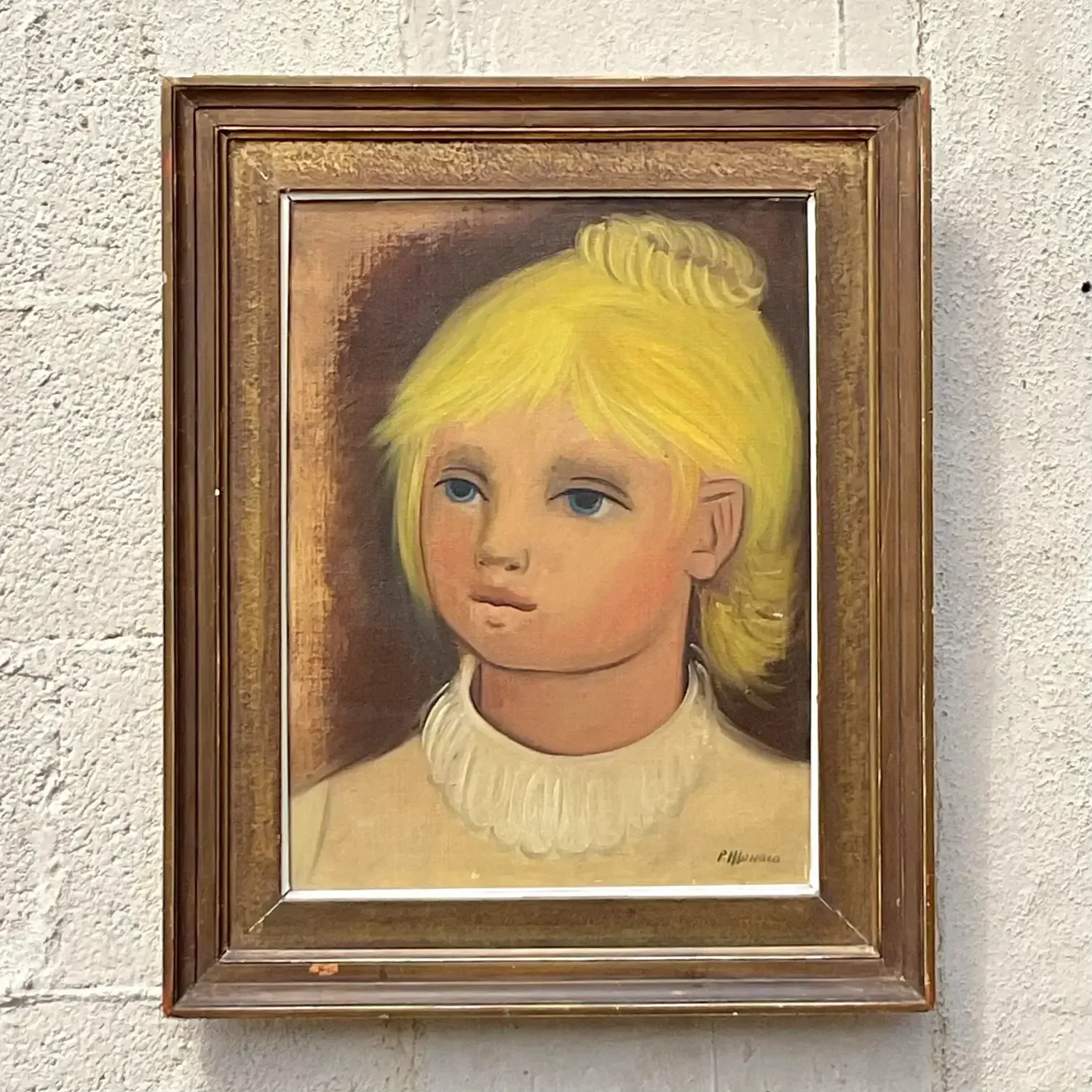 Vintage Boho Original Oil Portrait on Canvas - Canvas, 17W x 21H — additional photo 1