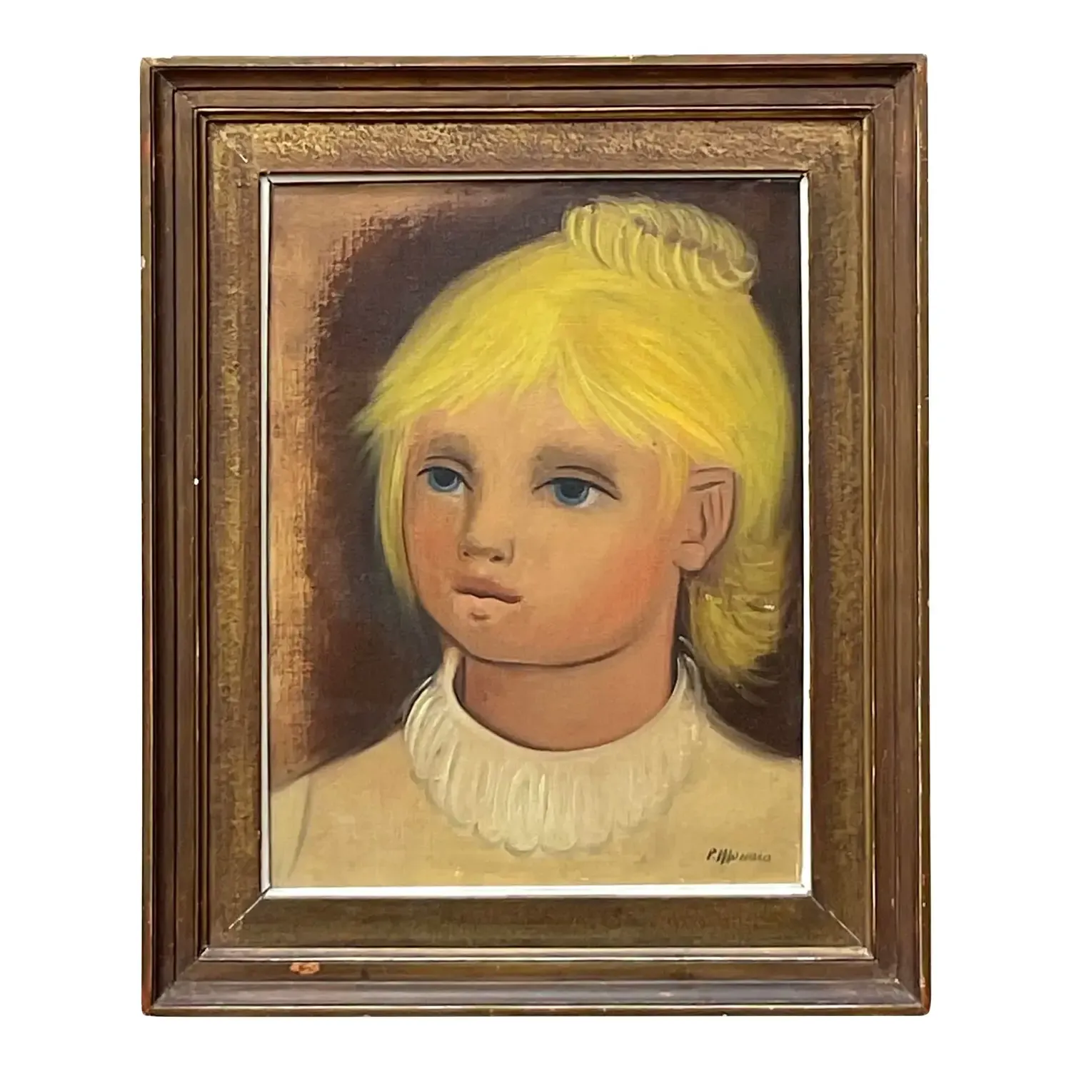 Vintage Boho Original Oil Portrait on Canvas - Canvas, 17W x 21H — additional photo 2