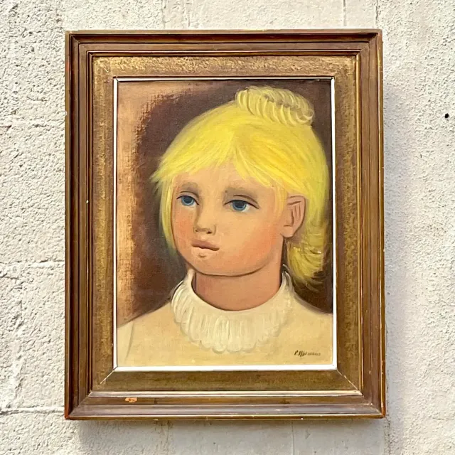 Vintage Boho Original Oil Portrait on Canvas - Canvas, 17W x 21H — additional photo 3