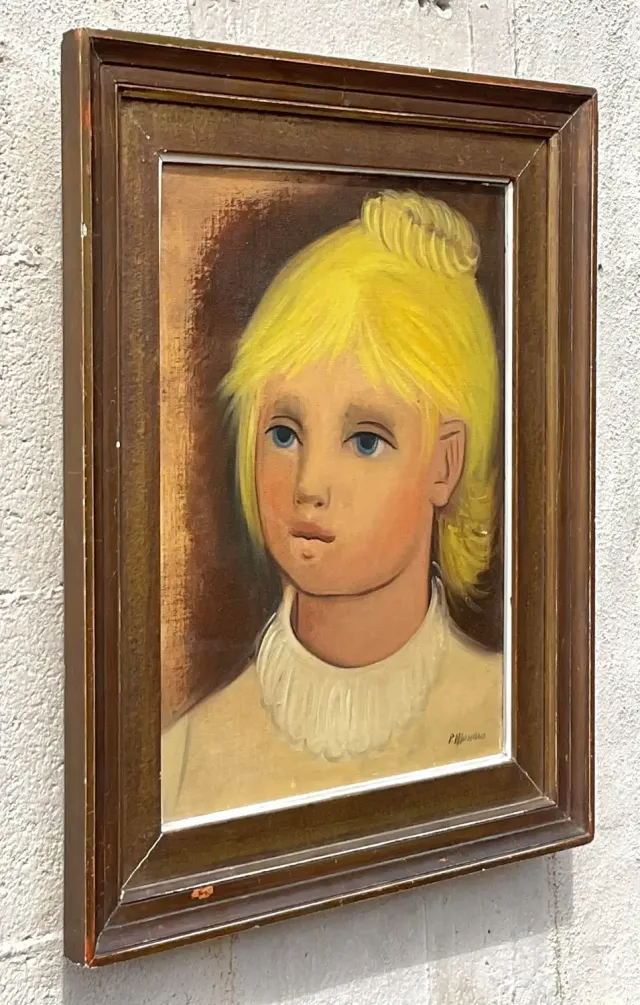 Vintage Boho Original Oil Portrait on Canvas - Canvas, 17W x 21H — additional photo 4