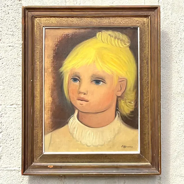 Vintage Boho Original Oil Portrait on Canvas - Canvas, 17W x 21H — additional photo 5