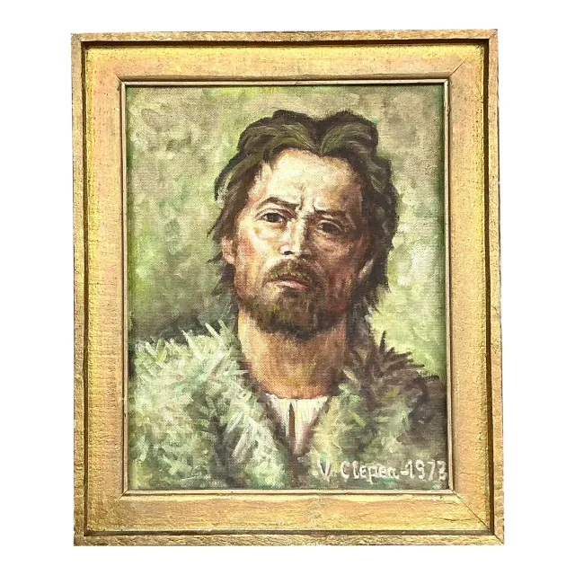 Vintage Boho Original Oil Portrait on Canvas - Canvas, 19W x 22.75H — additional photo 1